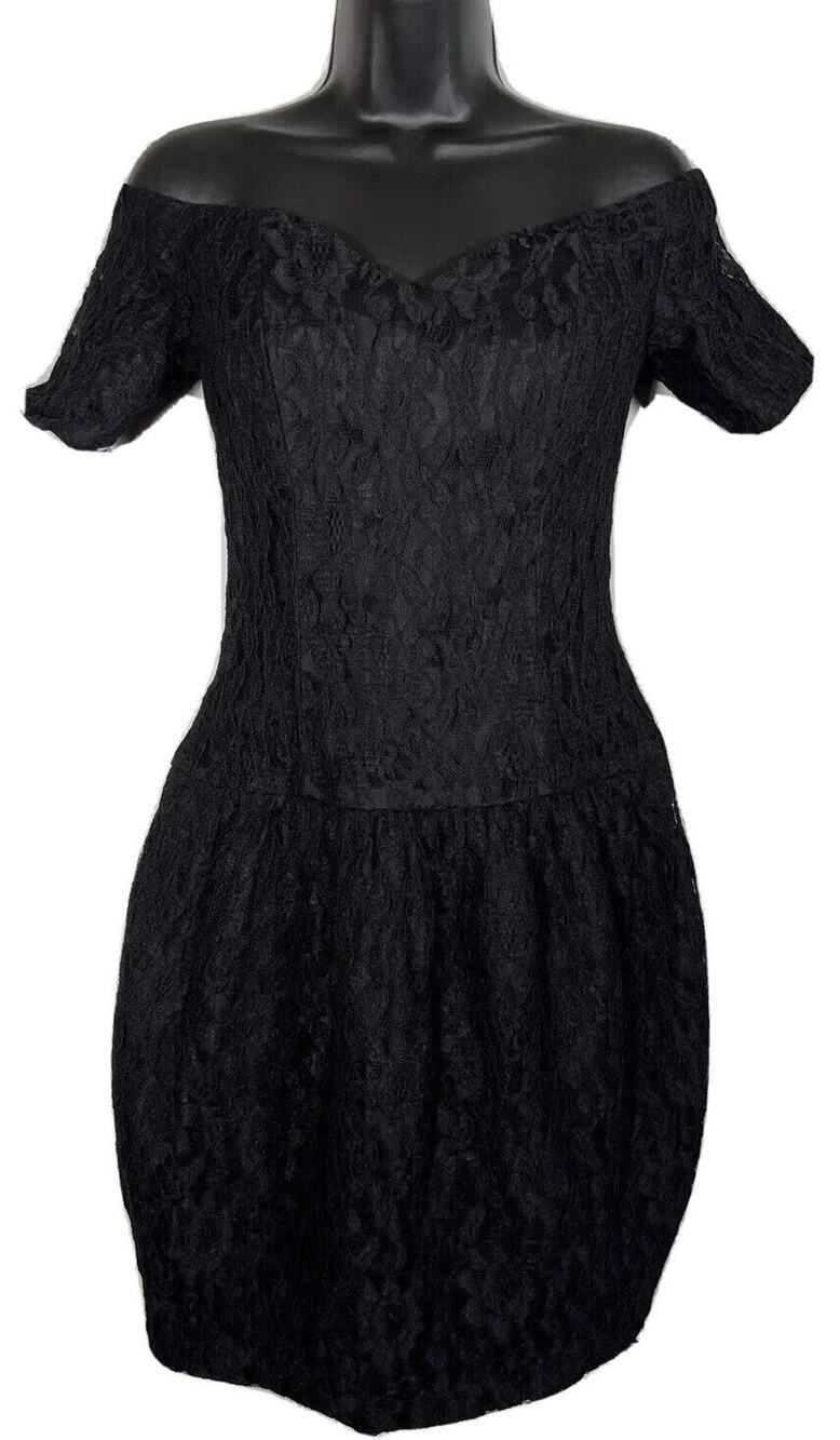 Vintage Prom Dress Black Lace Cocktail Mini Ann Taylor Nicole Miller 4 80s